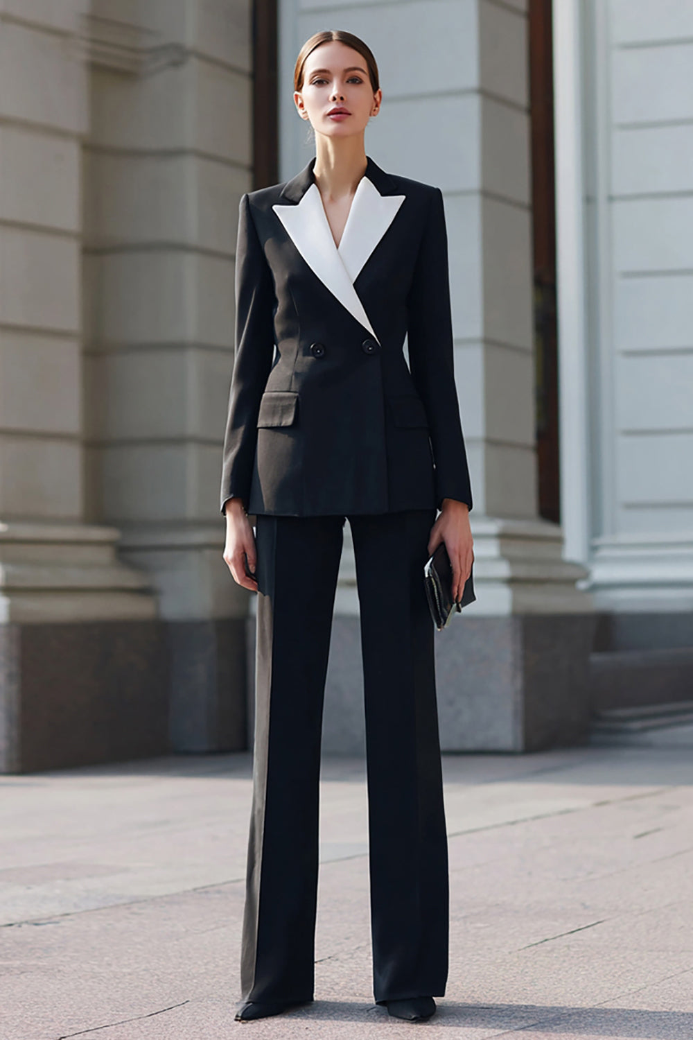 Black 2 Pieces Notched Lapel Double Breasted Tuxedo with Sleeves