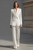 Ivory Satin 2 Pieces Peak Lapel Women Tuxedo with Sleeves