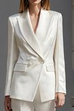 Ivory Satin 2 Pieces Peak Lapel Women Tuxedo with Sleeves