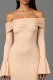 Apricot Ruffled Off the Shoulder Ruched Long Formal Dress