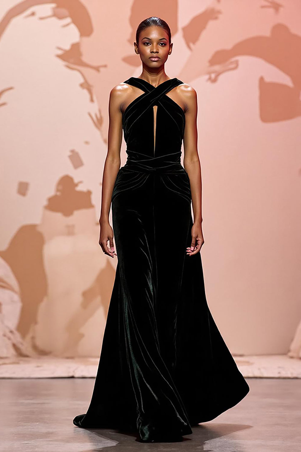 Simple Black Velvet Long Formal Dress with Keyhole
