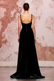 Simple Black Velvet Spaghetti Straps Long Formal Dress