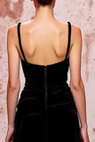Simple Black Velvet Spaghetti Straps Long Formal Dress