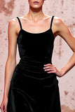 Simple Black Velvet Spaghetti Straps Long Formal Dress