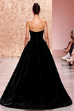 Simple Velvet Black Strapless A Line Long Formal Dress