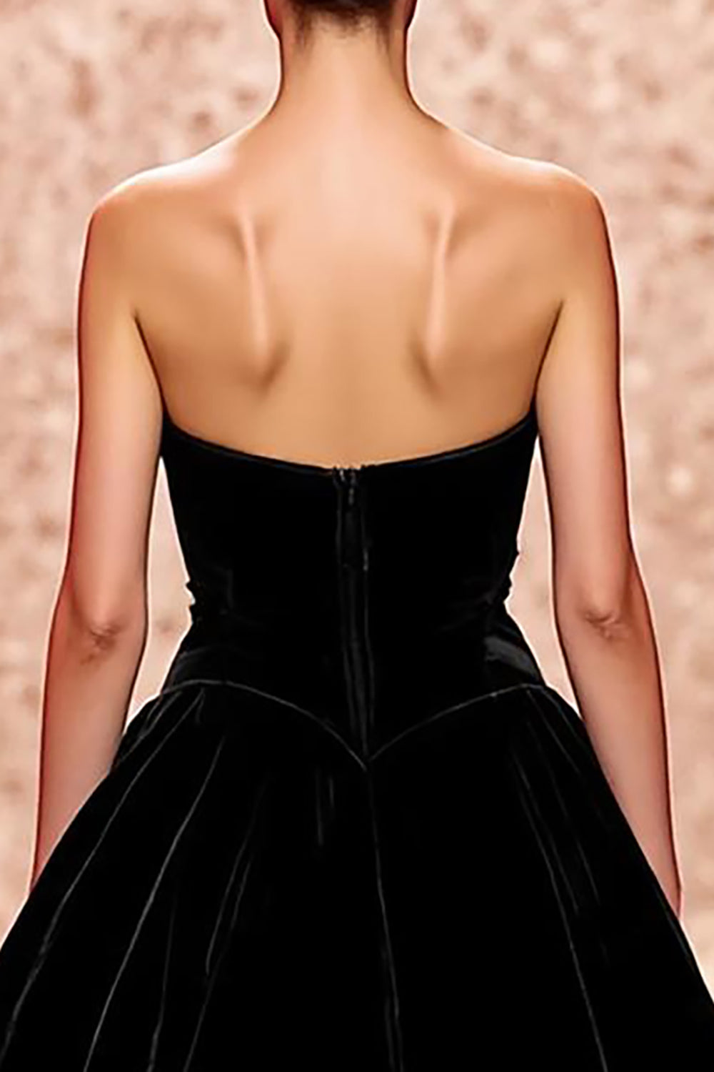 Simple Velvet Black Strapless A Line Long Formal Dress