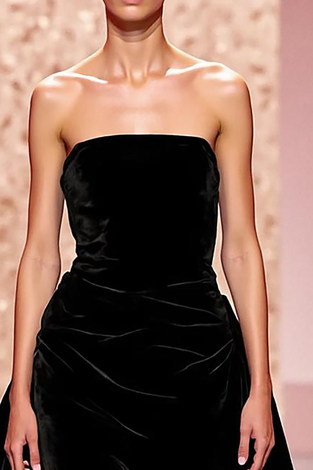 Simple Velvet Black Strapless A Line Long Formal Dress