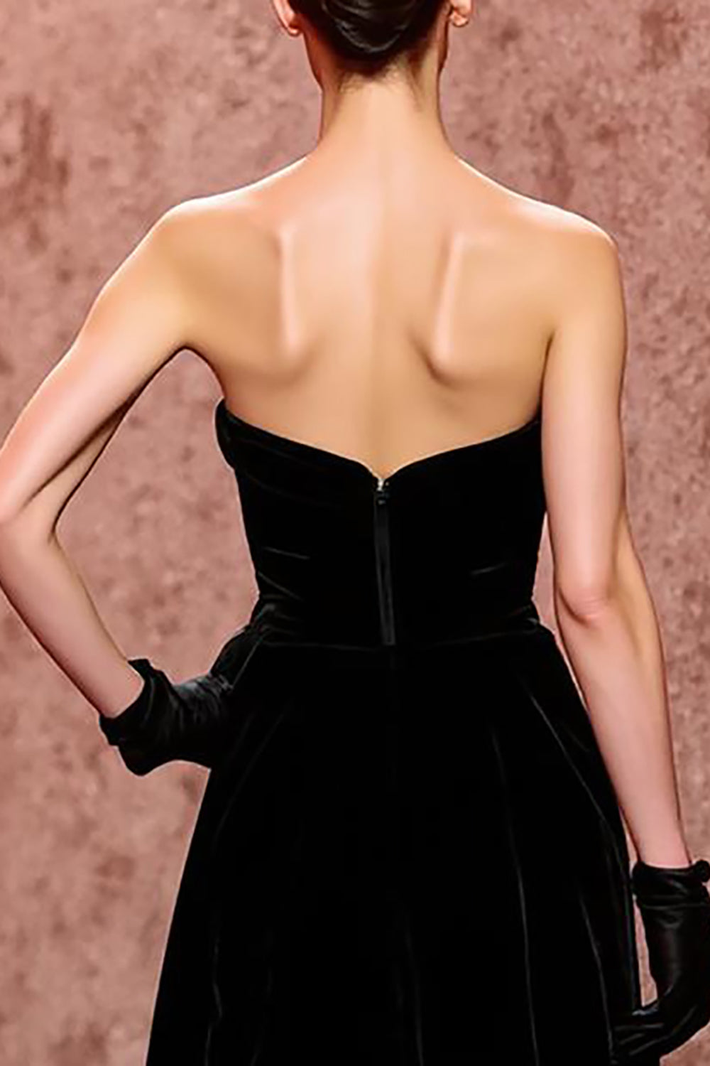 Simple Black Velvet Long Strapless Formal Dress with Slit