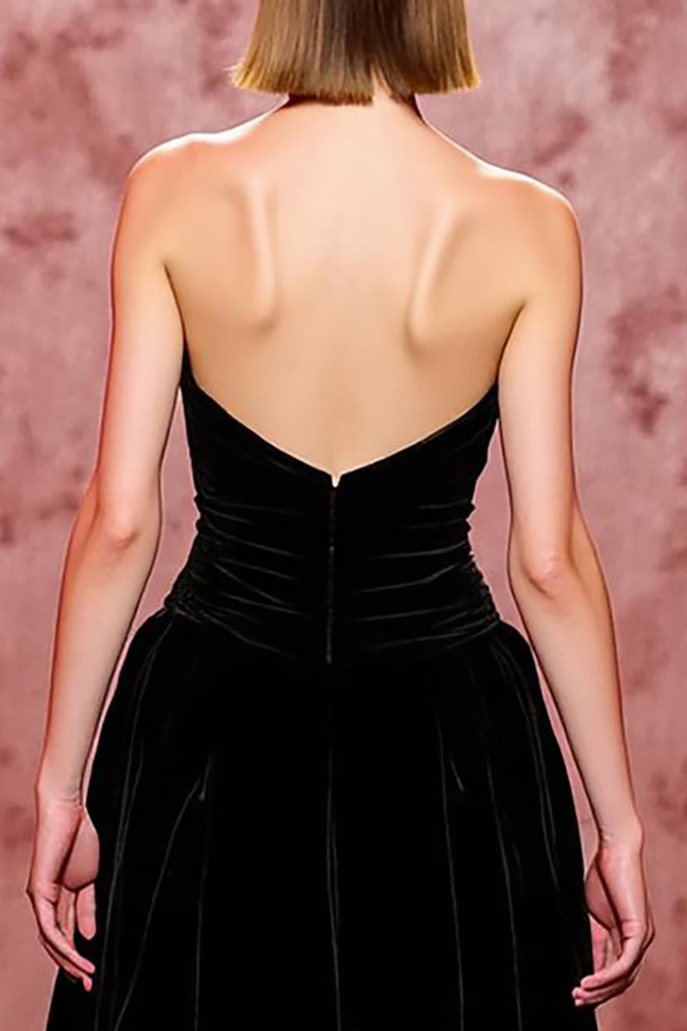 Velvet Simple Black Long Strapless Formal Dress with Slit