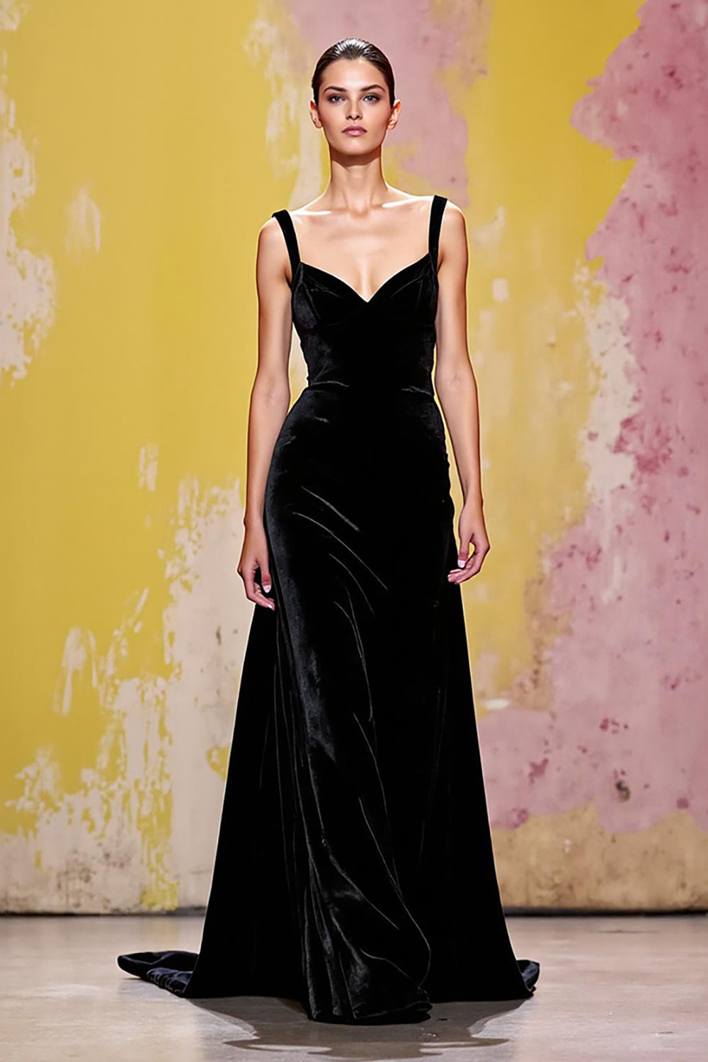 Black Velvet Simple Long Sheath Formal Dress