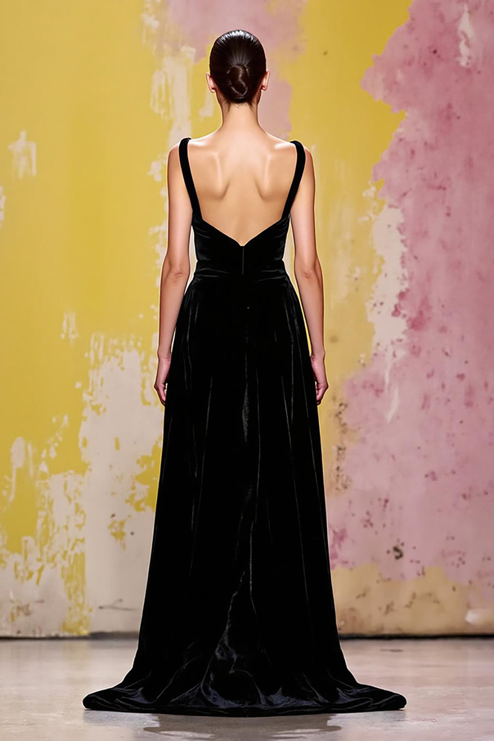 Black Velvet Simple Long Sheath Formal Dress