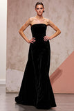 Simple Black Backless Velvet Long Formal Dress