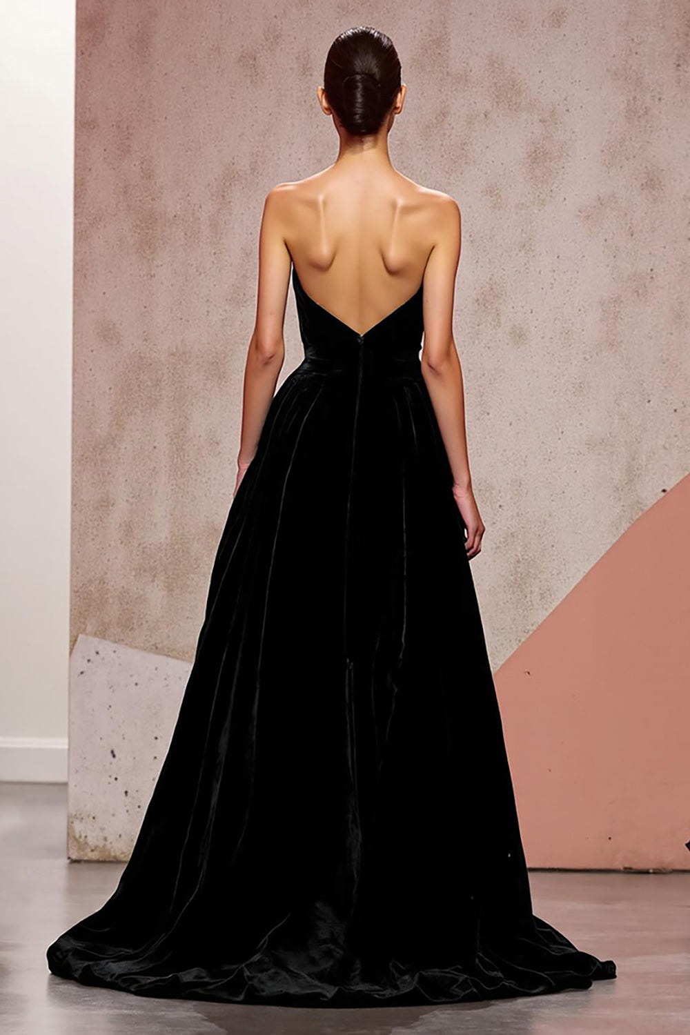 Simple Black Backless Velvet Long Formal Dress