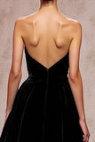 Simple Black Backless Velvet Long Formal Dress