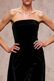 Simple Black Backless Velvet Long Formal Dress
