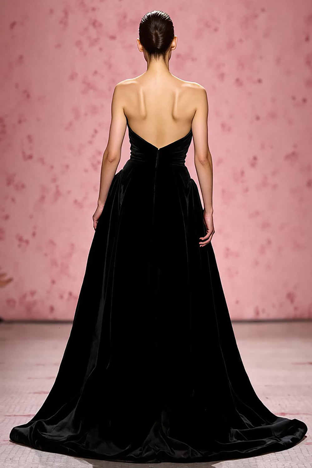 Black A Line Velvet Strapless Long Formal Dress with Slit