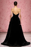Black A Line Velvet Strapless Long Formal Dress with Slit