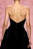Black A Line Velvet Strapless Long Formal Dress with Slit