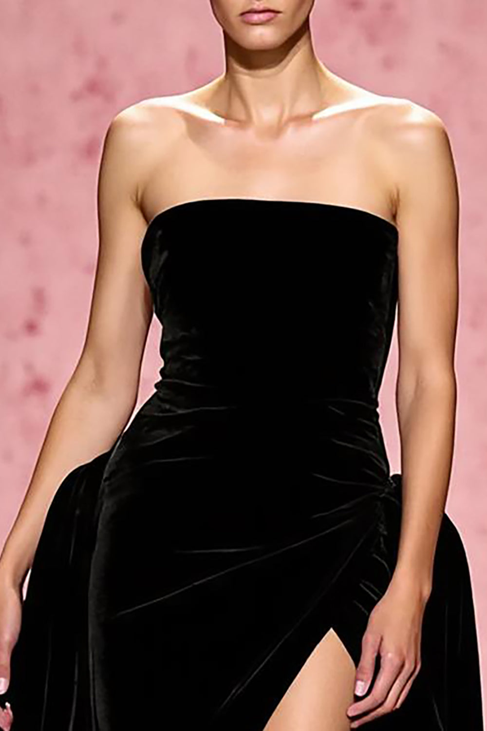 Black A Line Velvet Strapless Long Formal Dress with Slit
