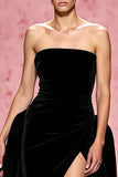 Black A Line Velvet Strapless Long Formal Dress with Slit