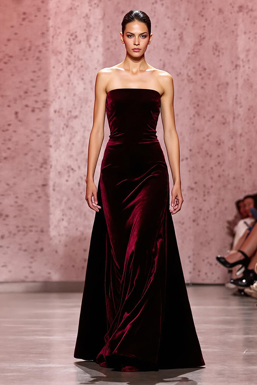 Dark Red Strapless Velvet A Line Long Formal Dress