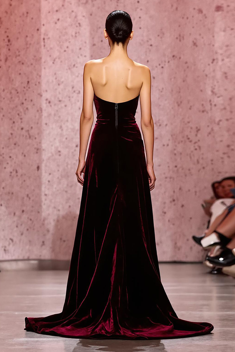 Dark Red Strapless Velvet A Line Long Formal Dress