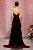 Dark Red Strapless Velvet A Line Long Formal Dress