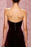 Dark Red Strapless Velvet A Line Long Formal Dress