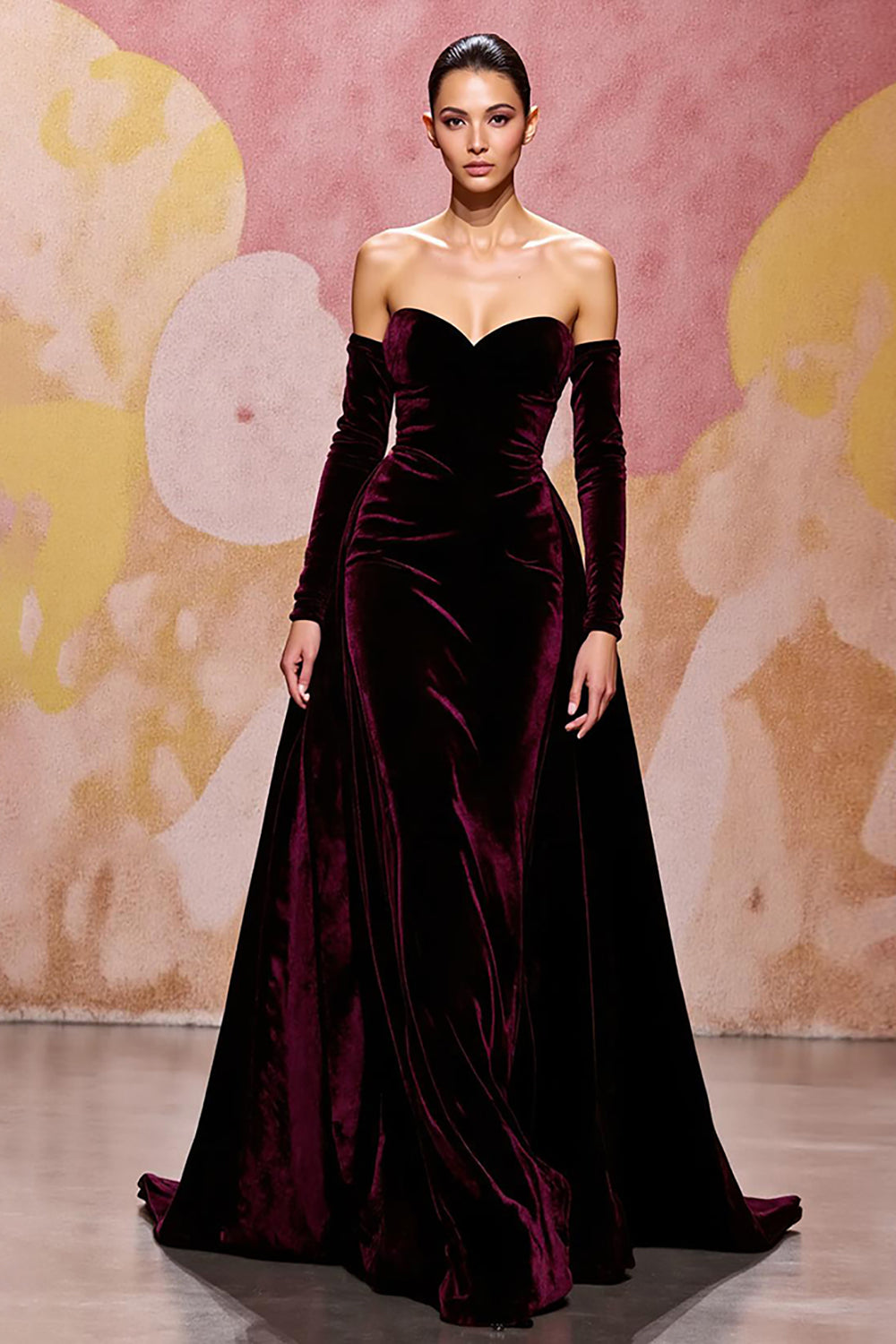 Dark Red Sweetheart Velvet A Line Long Formal Dress