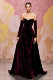 Dark Red Sweetheart Velvet A Line Long Formal Dress