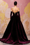 Dark Red Sweetheart Velvet A Line Long Formal Dress