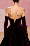 Dark Red Sweetheart Velvet A Line Long Formal Dress