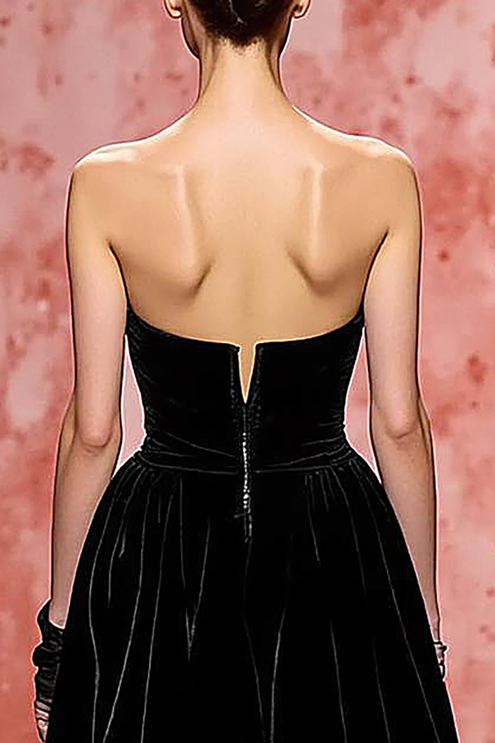 Black Velvet A Line Strapless Long Formal Dress with Slit