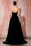Black Strapless A Line Velvet Long Formal Dress