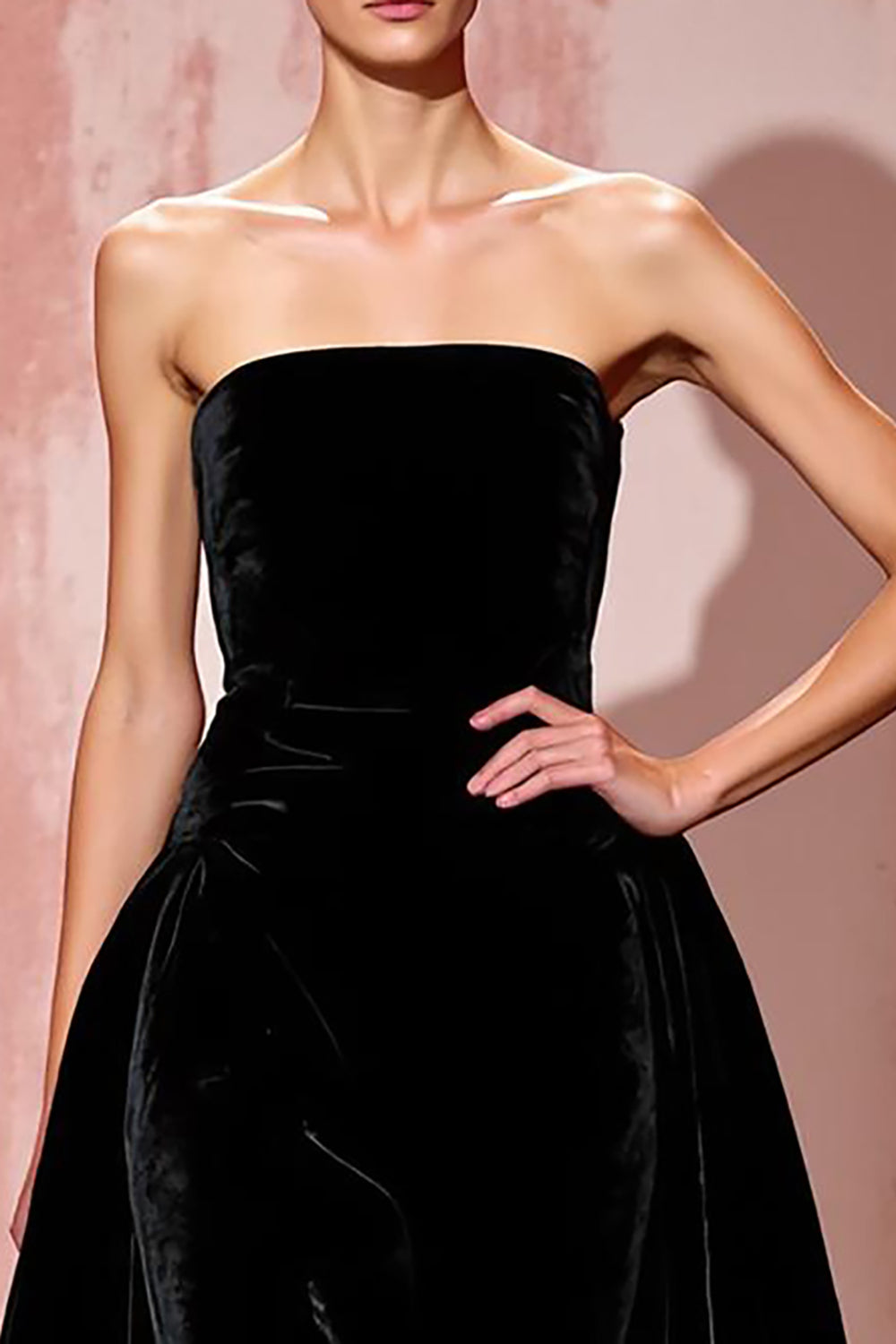 Black Strapless A Line Velvet Long Formal Dress