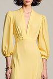 A Line Yellow V Neck Long Wedding Guest Dress