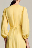 A Line Yellow V Neck Long Wedding Guest Dress