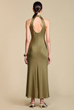 Sheath Olive Halter Neck Long Wedding Guest Dress with Keyhole