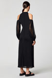 Black Cold Shoulder Chiffon Sheath Long Summer Dress