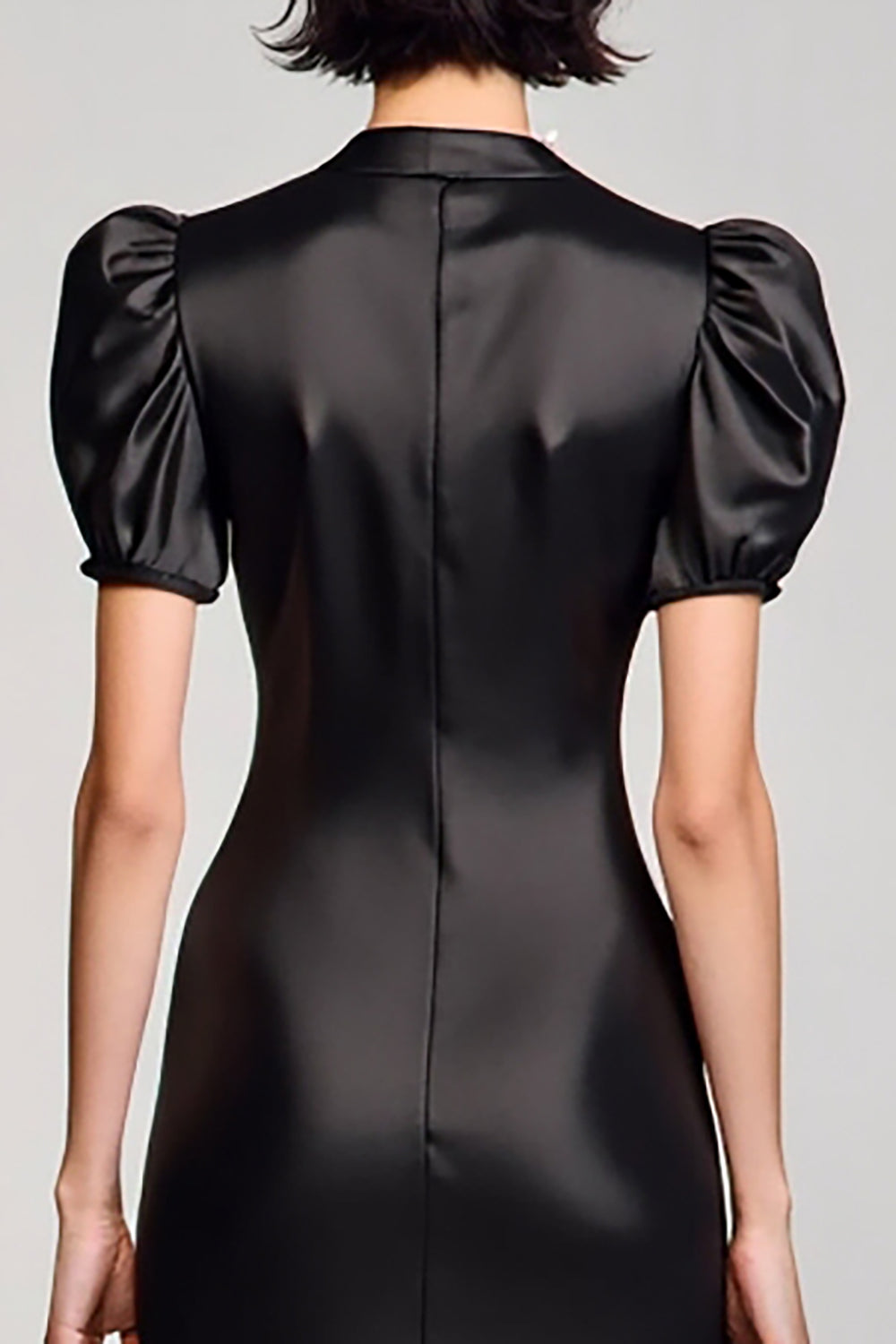 A Line Black Satin Puff Sleeves Long Summer Dress