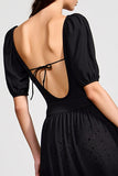Black A Line Scoop Neck Boho Maxi Dress with Lace