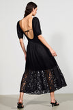 Black A Line Scoop Neck Boho Maxi Dress with Lace