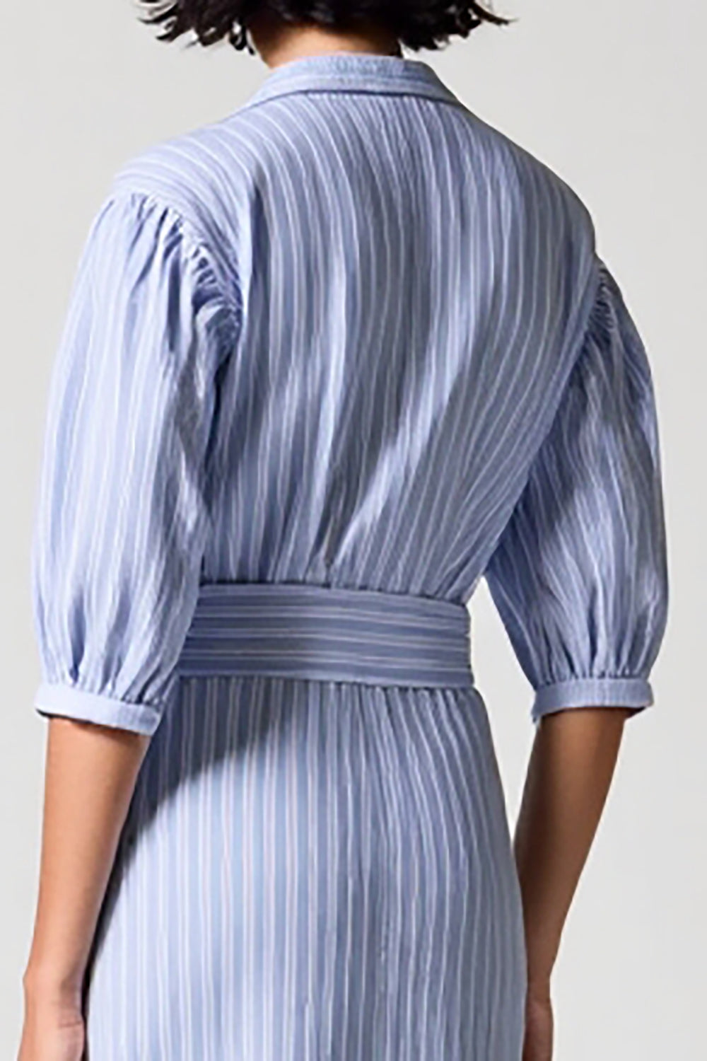 Blue Stripes Sheath V Neck 3/4 Sleeves Long Work Dress