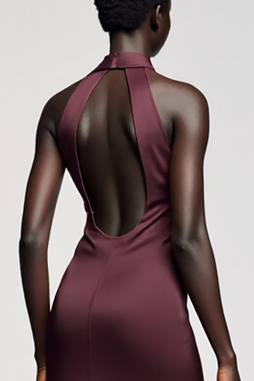 Dark Red Notched Lapel Satin Sheath Long Wedding Guest Dress