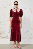 Dark Red A Line Long Wedding Guest Dress with Sleeves