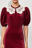 Dark Red A Line Long Wedding Guest Dress with Sleeves