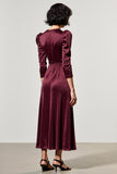Dark Red A Line Lapel Neck Wedding Guest Dress with Sleeves