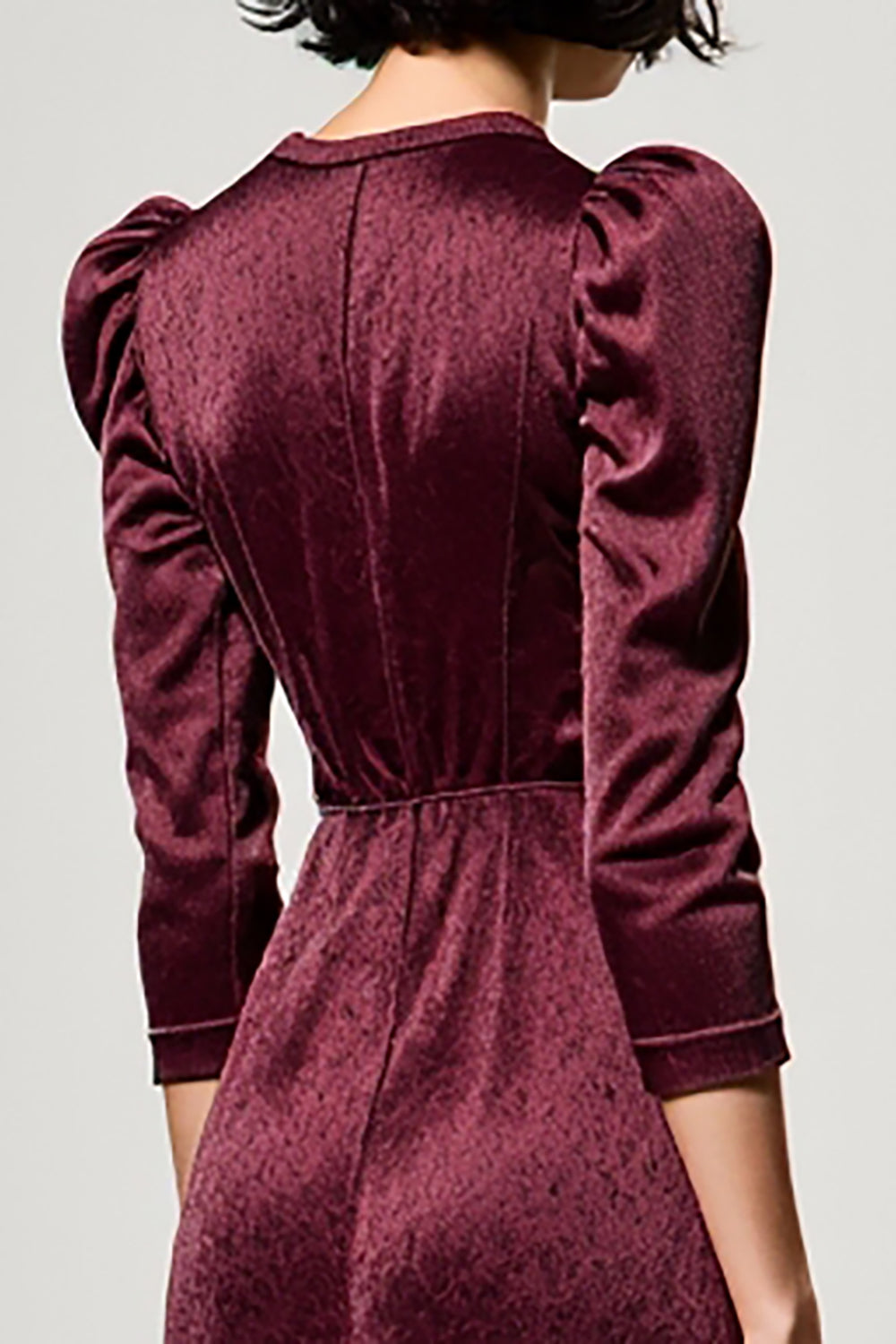 Dark Red A Line Lapel Neck Wedding Guest Dress with Sleeves