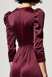 Dark Red A Line Lapel Neck Wedding Guest Dress with Sleeves