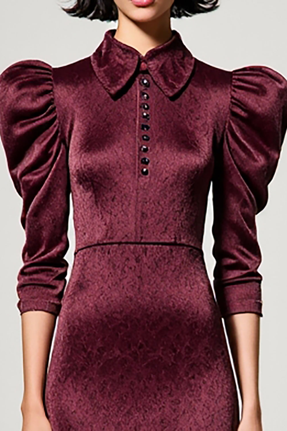 Dark Red A Line Lapel Neck Wedding Guest Dress with Sleeves